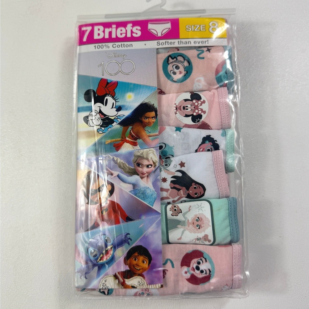 Disney 7 Pack Briefs Disney 100 Anniversary Girls Size 8 Multicolor Cotton NEW